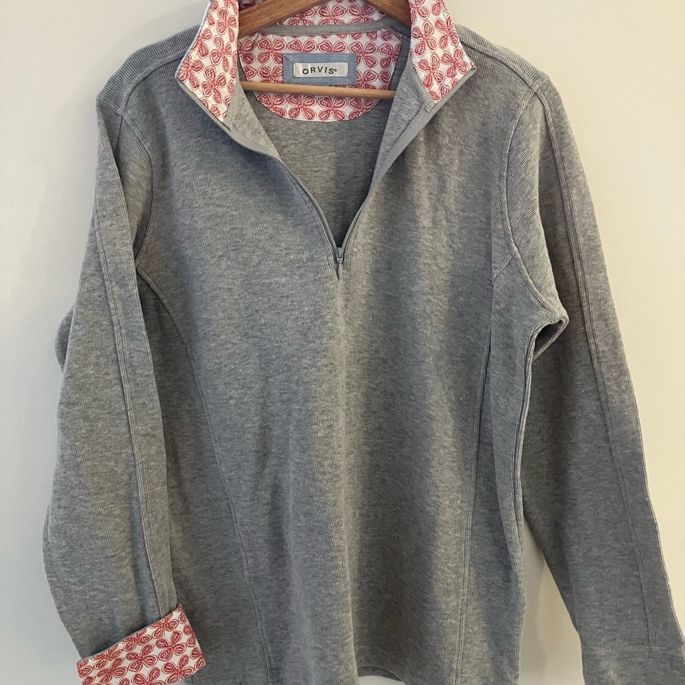 Orvis Red and Gray Patterned Pullover
